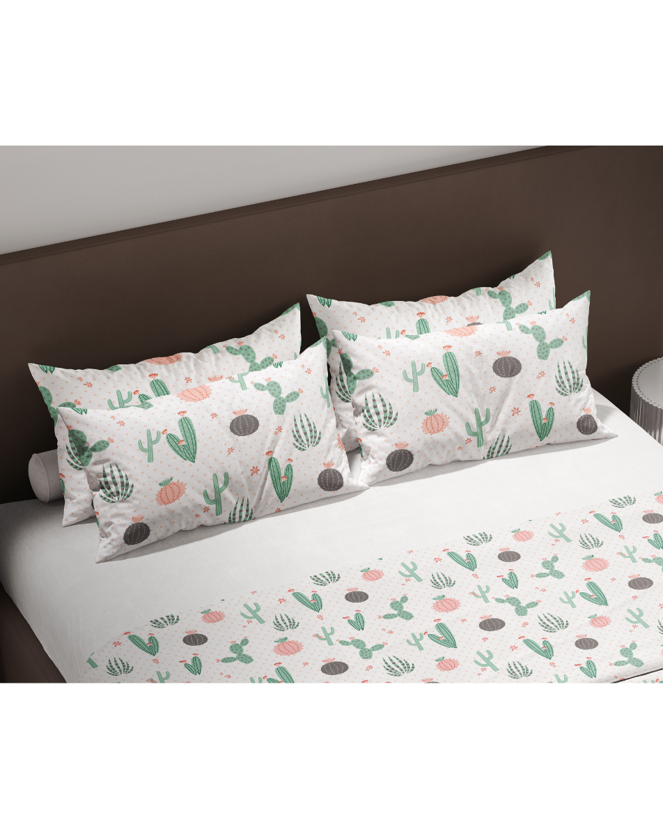 Cacti 300TC Satin Cotton Bedsheet in Green