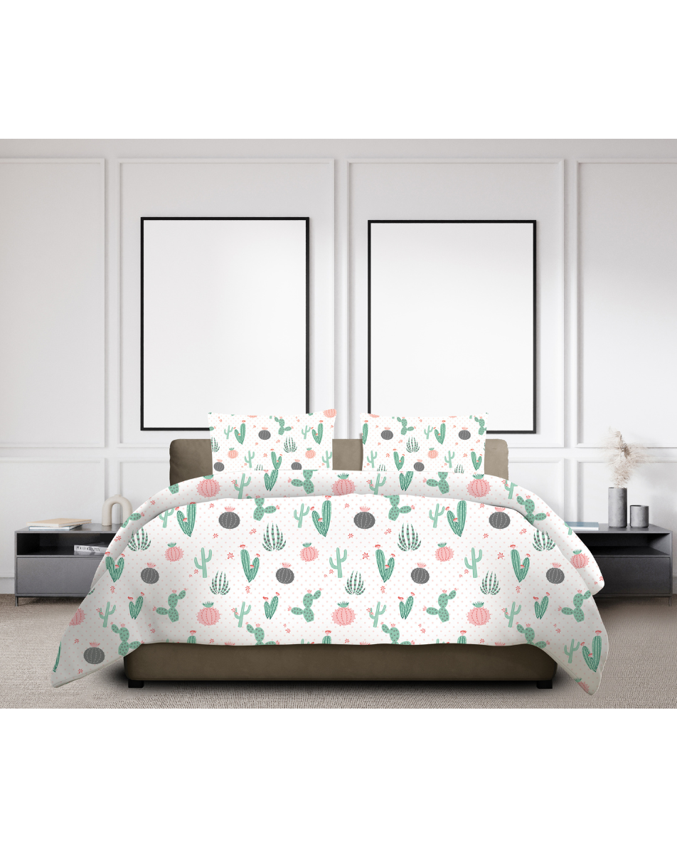 Cacti 300TC Satin Cotton Bedsheet in Green