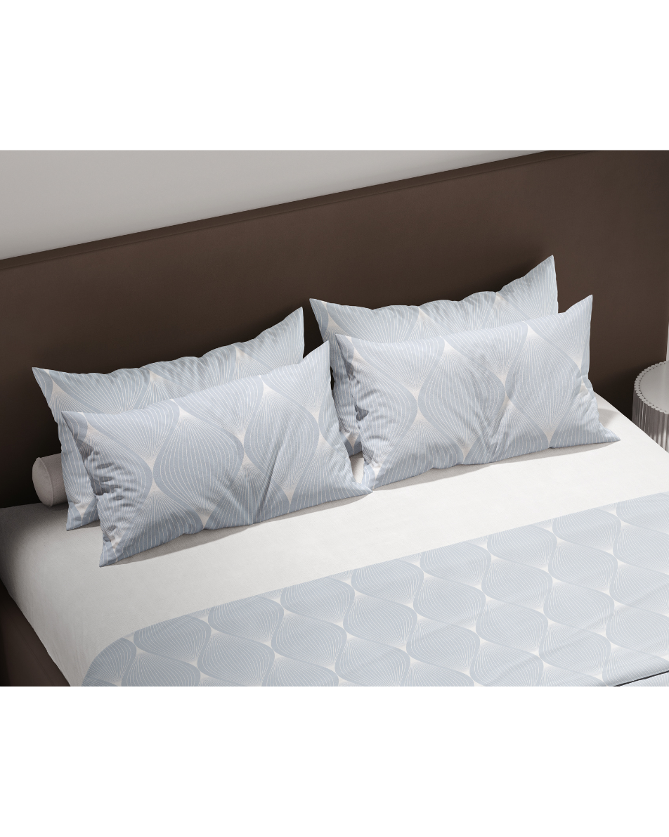 Rippled Sky 300TC Satin Cotton Bedsheet in Blue