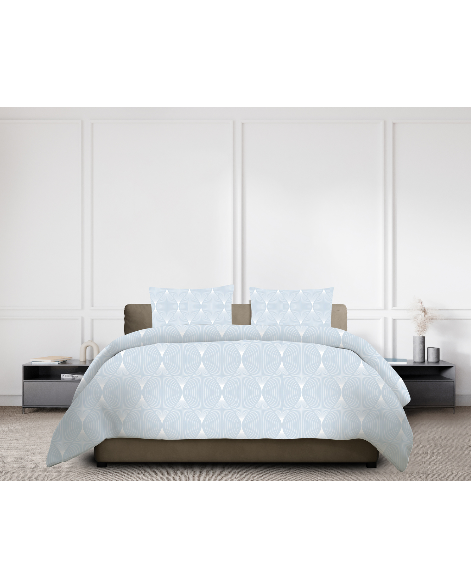 Rippled Sky 300TC Satin Cotton Bedsheet in Blue