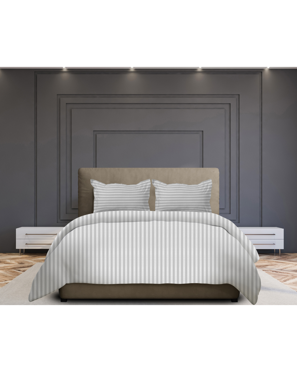 Monochrome Memoir 300TC Satin Stripe Bedsheet in Grey