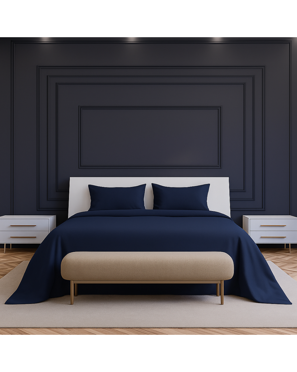 Cosmic Dream 300TC Satin Cotton Bedsheet in Navy Blue